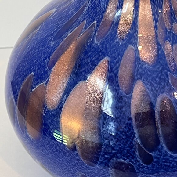 Maestri Vetrai Blown Glass Vase Made In Murano Italy Deep Blue Speckled Copper - Picture 5 of 15